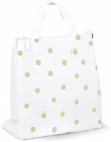 Kate Spade New York Portable Soft Cooler Lunch Bag, Thermal Tote with Silver Insulated Interior Lining and Storage Pocket, Gold Dot with Script