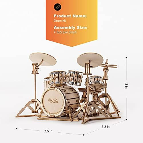 Rolife 3D Wooden Puzzles Model Kit for Adults and Teens to Build Musical Instrument Series (Drum kit)