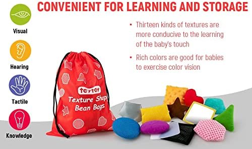 Texture Sensory Bean Bags,Toddler Sensory Toys for Babies,Preschool Toys Set of 13 Beanbags, Shape Sensory Bean Bags with Storage Bag,Develop Fine Motor & Sensory Play for Newborns’ Early Learning