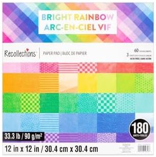 12" x 12" Bright Rainbow Paper Pad by Recollections - Premium Scrapbook & Crafting Paper for DIY Projects, Card Making, & Decorative Arts, 180 Sheets