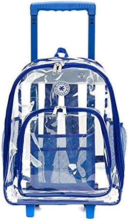 K-Cliffs Rolling Clear Backpack Heavy Duty Bookbag Quality See Through Workbag Travel Daypack Transparent School Book Bags w/Wheels