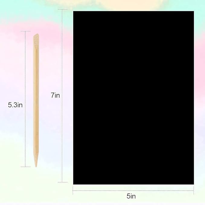 Mocoosy 60 Pcs Rainbow Scratch Art Paper for Kids, Magic Scratch Paper Set Art and Craft Kit, Black Scratch Sheets for Party Game Activities Birthday Gifts Toys Girls Boys 3 4 5 6 7 8 9 10 Years Old