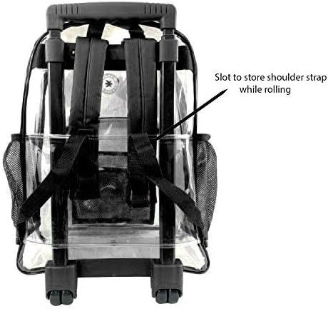 K-Cliffs Rolling Clear Backpack Heavy Duty Bookbag Quality See Through Workbag Travel Daypack Transparent School Book Bags w/Wheels Black