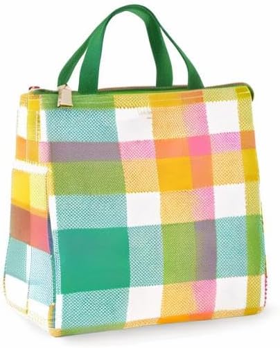 Kate Spade New York Portable Soft Cooler Lunch Bag, Small Insulated Tote, Thermal Lunch Bag with Silver Insulated Lining and Storage Pocket, Spring Plaid