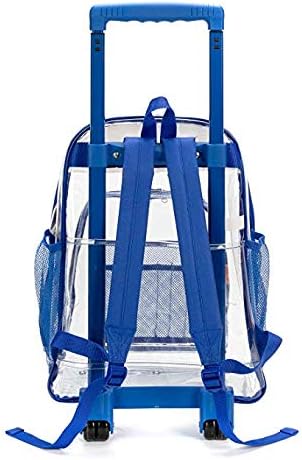 K-Cliffs Rolling Clear Backpack Heavy Duty Bookbag Quality See Through Workbag Travel Daypack Transparent School Book Bags w/Wheels