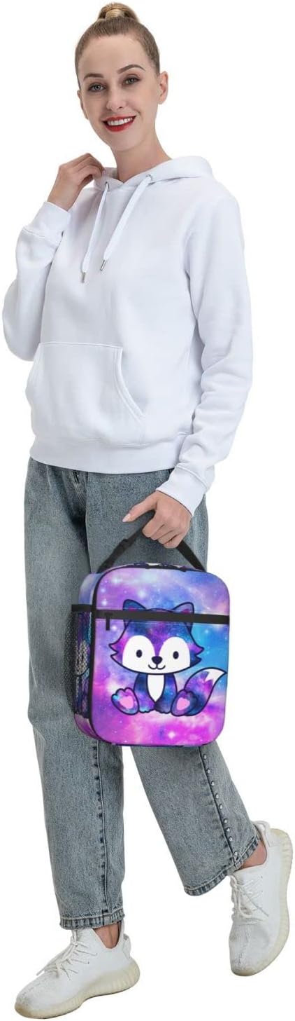 Mrublnel Galaxy Fox Printed Insulated Lunch Box Portable Lunch Bag with Detachable Handle,Reusable Lunchbox for Girls Boys Adults (Mrlunchbag-2302)