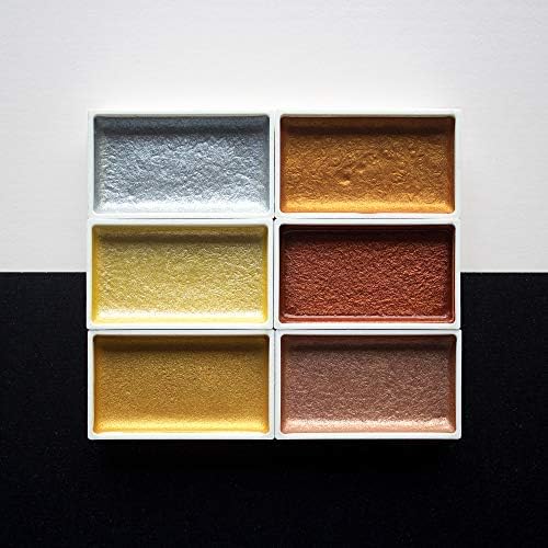 MozArt Supplies Komorebi Metallic Watercolor Paint Set – Set of 6 Shimmery Colors – Portable and Lightweight – For Artists, Students, Kids & Hobbyists - Metallic Watercolor Paints