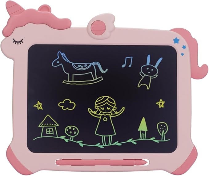 Kikapabi LCD Writing Tablet for Kids, Unicorn Colorful Screen Doodle Board, Electronic Drawing Pad, Educational Toy, Toddlers Travel Toy, Christmas Birthday Gift for 3 4 5 6 7 Year Old Girls Pink