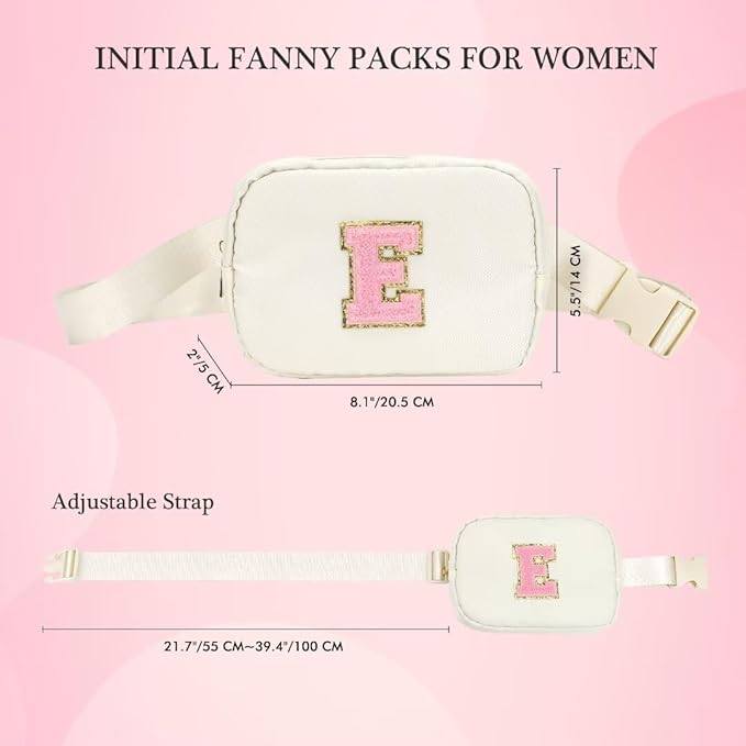 YOOLIFE Initial Sling Bag - Chest Bum Bag for Women, Small Crossbody Fanny Packs, Personalized Birthday & Christmas Gifts, White