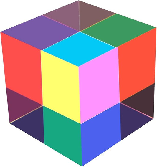 CMY Mixing Color Cube, 80mm (3.15 inch) Acrylic Prism for Home or Office Decoration, CMYcube Physics Toys Science Educational Gift for Kids, 8cm