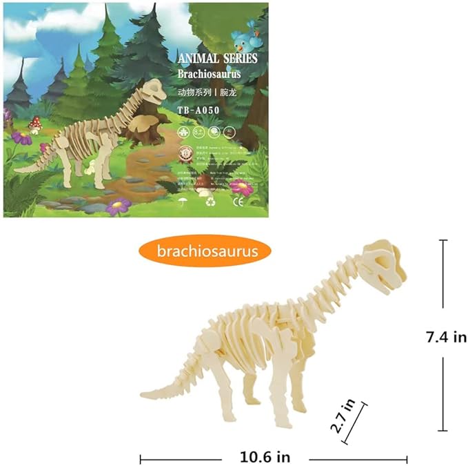 3D Wooden Crafts Puzzle - 3 Piece Set Wood Dinosaur Skeleton Model Puzzle - DIY Wooden Assembly 3D Puzzle Toys Gifts for Kids Boys Teen Adults