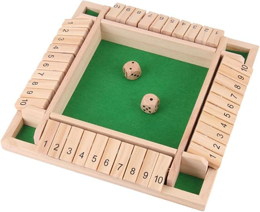 Shut The Box Game: 2-6 Player Wooden Board Math Game with 2-12 Dice | Educational Family Night Entertainment | Classic Pub Style | Funny Family Board Games (Wood-Square 4 Players)