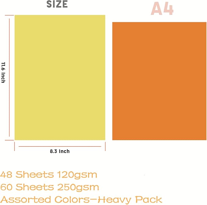 108 Sheets Bright Hard Construction Paper Colorful Cardstock,8.27x11.6 Inch Colored Card Stock Pastel for DIY Craft,Scrapbook Paper Back to School Supplies (120GSM & 250GSM MIXED)