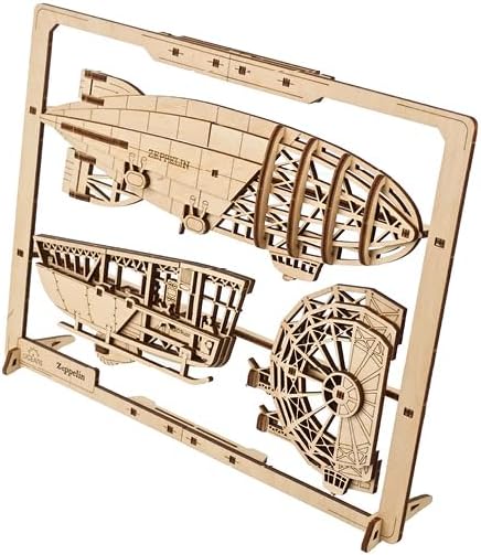 UGEARS 2.5D Framed Zeppelin - Classic Aircraft Wood Model Kit with Movable Propellers & Stabilizers - Airship Wooden Puzzle Model Kits for Adults - Home and Office Decor