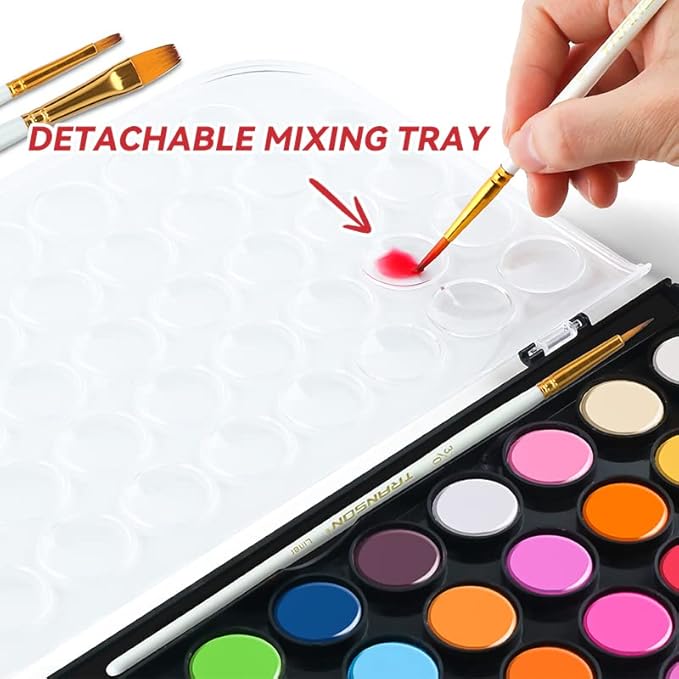 TRANSON 48 Colors Watercolor Paint Set with 4pcs Paint Brushes and 1pcs Water Brush Pen for Adults, Students, Beginners and Artists