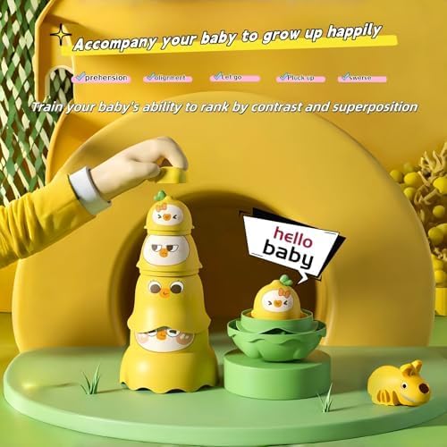 LQR Unique Yellow Duck Russian Nesting Dolls, Fruit Duck Nesting Dolls, Stacking Cups Sensory Toys for Children, Toddler Educational Count Learning Toys, Birthday Gifts for Boys and Girls