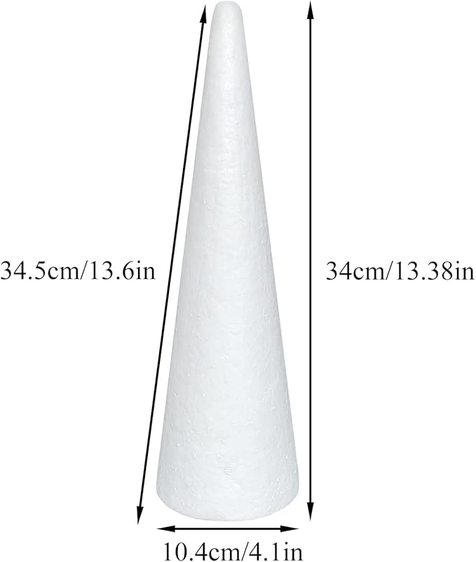 Crafjie Foam Cones for DIY Arts and Crafts (4.1 x 13.6 in, 2 Pack), White Polystyrene Christmas Tree Foam Cones Craft Supplies, for DIY Home Craft Project, Christmas Tree, Table Centerpiece