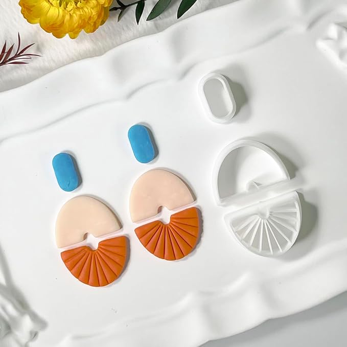 Polymer Clay Cutters Geometric Set – 3PCS Half Circle Clay Cutters with Texture Lines for Polymer Clay Jewelry, Clay Earring Cutters and Tools for Modern DIY Earrings and Crafts