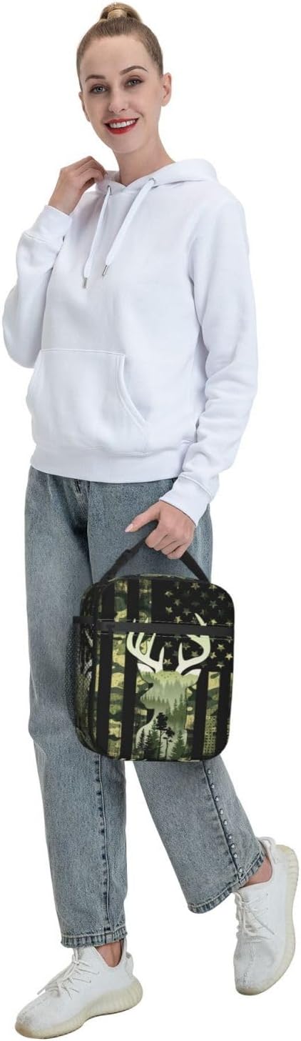 Camouflage Hunting Tactical Deer Camo Reusable Lunch Box Food Bag Insulated Lunch Bag for Teenage Boys Girls School Beach