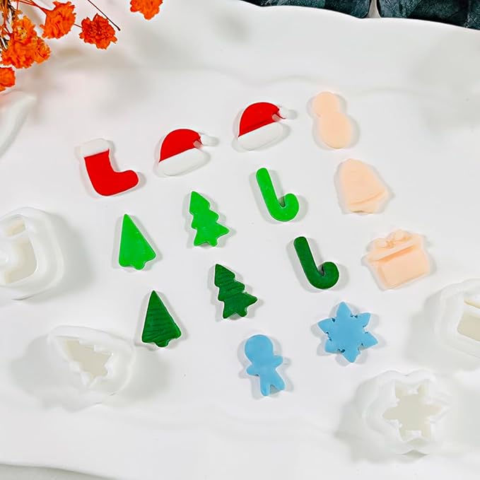 Xaekicr 10 Pcs Christmas Polymer Clay Cutters Set – Holiday Clay Cutters for Earrings, Ornaments & Jewelry Making – Gingerbread, Snowman, Tree Shapes – Clay Tools for Polymer Clay Crafts