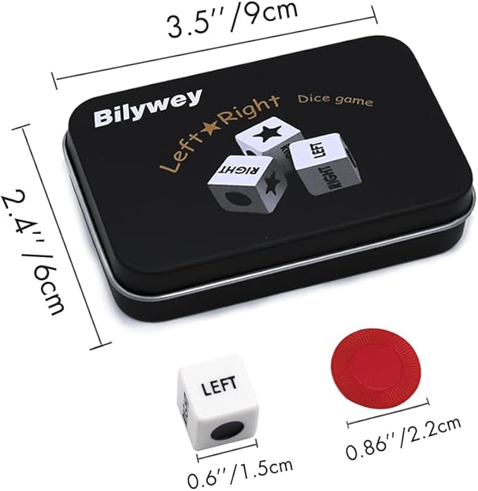 Left Right Center Dice Game Set with 3 Dices + 36 Red Chips (Red)