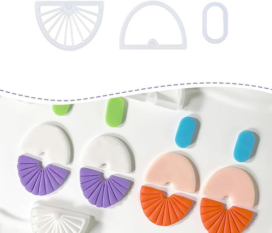 Polymer Clay Cutters Geometric Set – 3PCS Half Circle Clay Cutters with Texture Lines for Polymer Clay Jewelry, Clay Earring Cutters and Tools for Modern DIY Earrings and Crafts