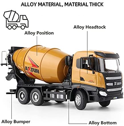 Ailejia Cement Mixer Toy Truck 1/50 Scale Metal Diecast Big Construction Engineering Vehicle Model Collection Diecast Alloy Truck Decoration Toy Gift for Kids (Cement Mixer Truck)