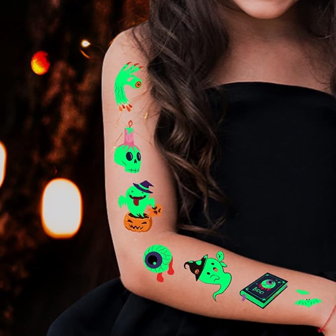 Luminous Halloween Temporary Tattoos for Kids - 360 Pieces Halloween Glow In The Dark Tattoos for Boys and Girls,Bulk Halloween Prizes Treat or Trick Party Favor Goody Bag Stuffers 20 Sheets