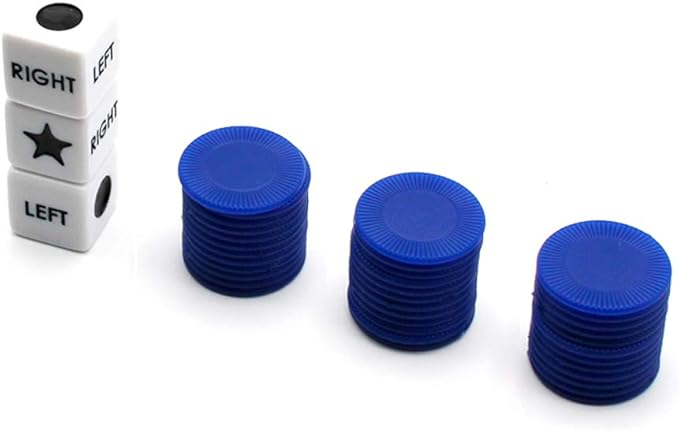 Left Right Center Dice Game Set with 3 Dices + 36 Blue Chips (Blue)