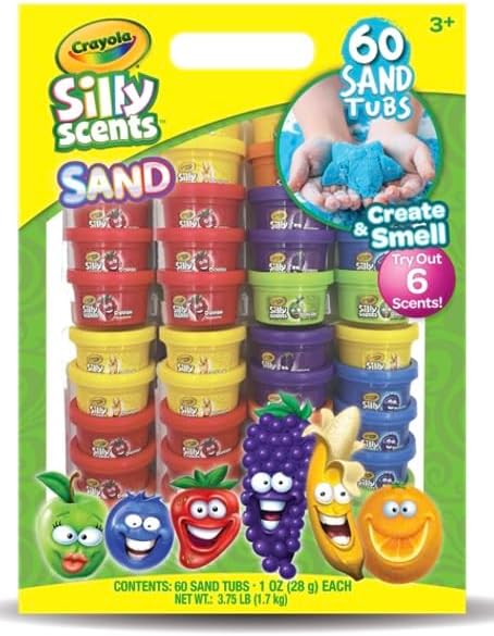 Crayola Play Sand, Silly Scents | 60 x 1oz Tubs of Moldable Play Sand in 6 Bright Colors | Christmas Party Favors for Kids Goodie Bags, Classroom Prizes, Sensory Bin Toys, Bags