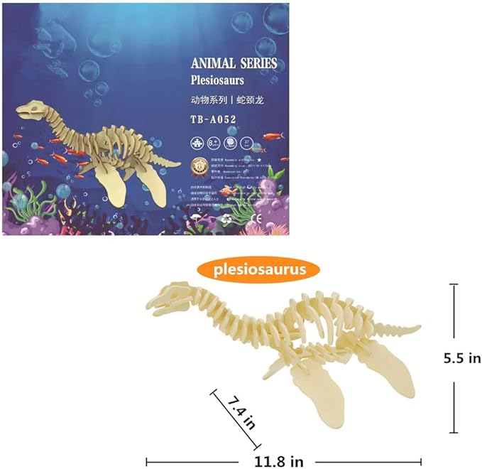 3D Wooden Crafts Puzzle - 3 Piece Set Wood Dinosaur Skeleton Model Puzzle - DIY Wooden Assembly 3D Puzzle Toys Gifts for Kids Boys Teen Adults
