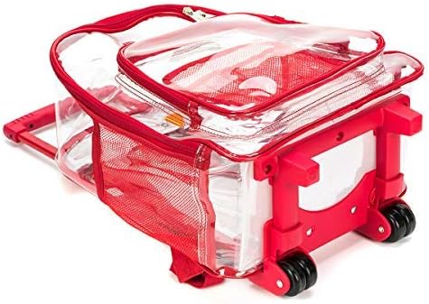 K-Cliffs Rolling Clear Backpack Heavy Duty Bookbag Quality See Through Workbag Travel Daypack Transparent School Book Bags w/Wheels Red