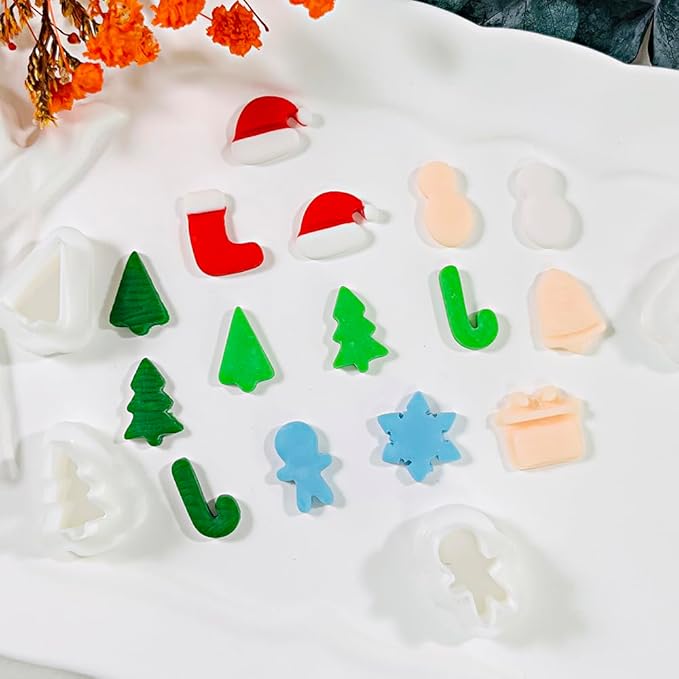 Xaekicr 10 Pcs Christmas Polymer Clay Cutters Set – Holiday Clay Cutters for Earrings, Ornaments & Jewelry Making – Gingerbread, Snowman, Tree Shapes – Clay Tools for Polymer Clay Crafts