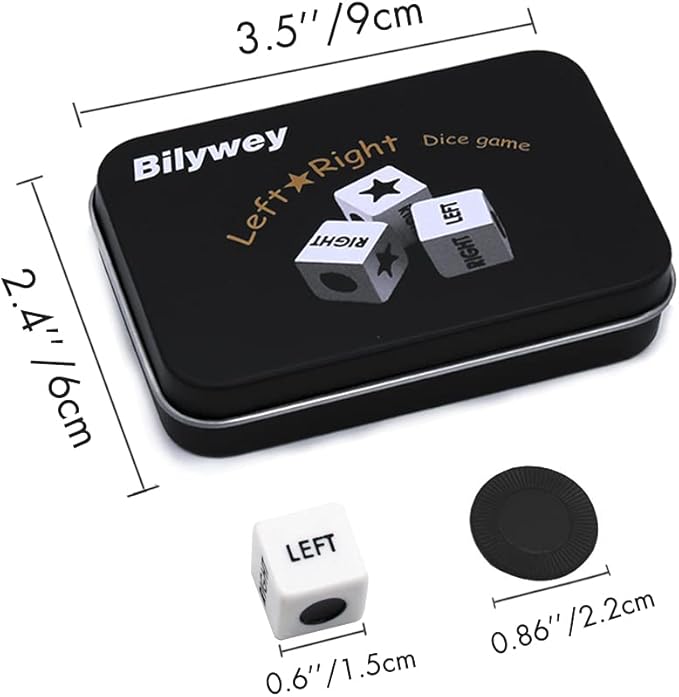 Left Right Center Dice Game Set with 3 Dices + 36 Black Chips (Black)