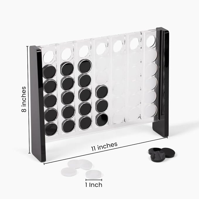 Unique Four in a Row - Acrylic 4 in a Row Game - Board Game Decor - Coffee Table Games - 2 Player Board Games for Family - Connect The Four Pieces Game - Classic Strategy Family Game (Black and White)