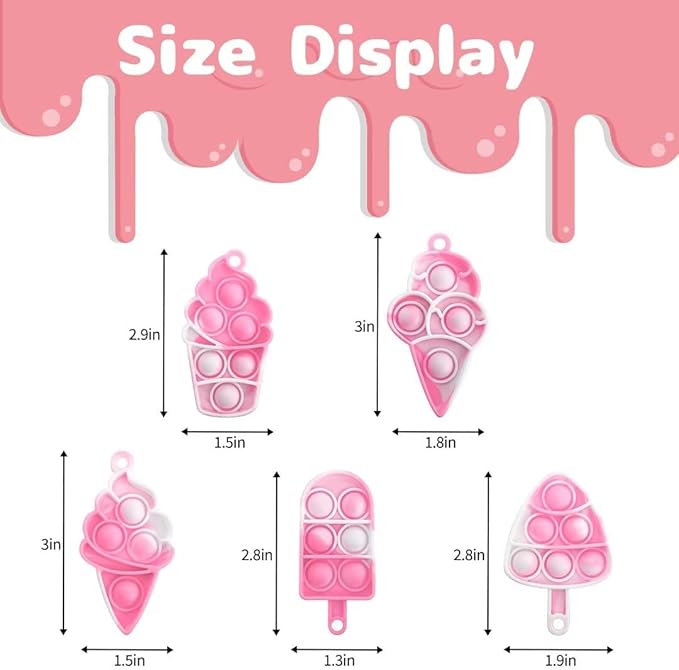 20Pcs Simple Fidget Toys Pop Fidget Toy Keychain Toy Mini Stress Relief Hand Toys Ice Cream Pop Sensory Toy Pop Anxiety Stress Reliever Office Desk Toy for Kids Adults