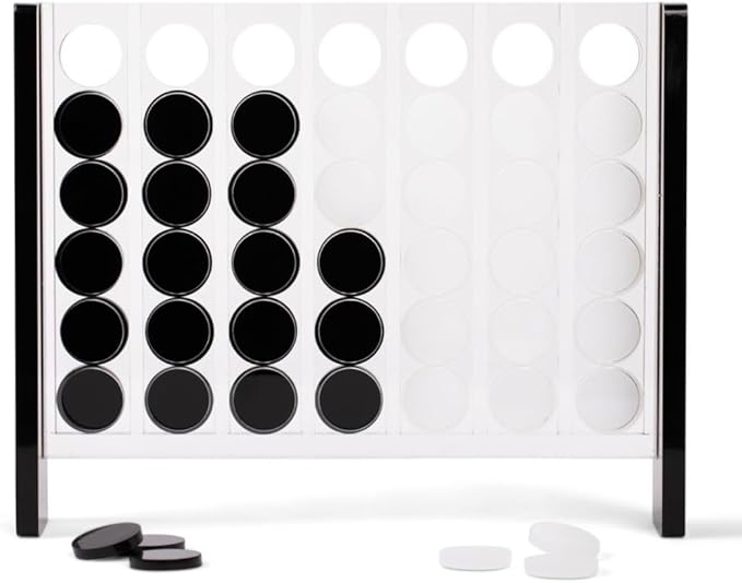 Unique Four in a Row - Acrylic 4 in a Row Game - Board Game Decor - Coffee Table Games - 2 Player Board Games for Family - Connect The Four Pieces Game - Classic Strategy Family Game (Black and White)