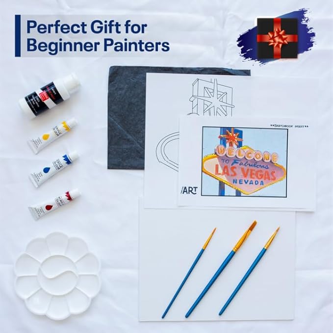 Painting4Real DIY Painting Class Kit for Adults with Video Tutorials: Learn to Paint Vegas Sign – How to Paint with Acrylics – Painting & Art Supplies – 9 Piece Acrylic Paint Set