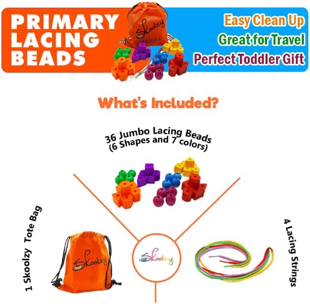Skoolzy Rainbow Lacing Beads & Pegs - 71 Piece Color Recognition and Sorting Toys Montessori Sensory Bundle for Toddlers Over 36+ Months & Hands On Occupational Therapy Fine Motor Skills Games