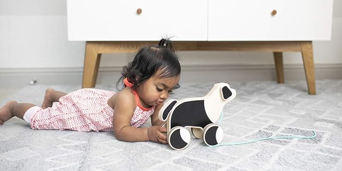 LOVEVERY |The Pull Pup | Wooden Push Pull Toy, Black/White/Natural Wood, Sustainable Toy for Toddler, Ages 18+ Months