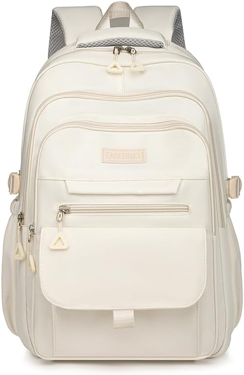 School Cute Aesthetic Backpack Girls Backpack for Students Kids Teen Girls Large Capacity Bookbags College Backpacks Laptop Lightweight Bookbag Casual Travel Daypacks School Bag(White)