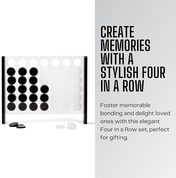 Unique Four in a Row - Acrylic 4 in a Row Game - Board Game Decor - Coffee Table Games - 2 Player Board Games for Family - Connect The Four Pieces Game - Classic Strategy Family Game (Black and White)