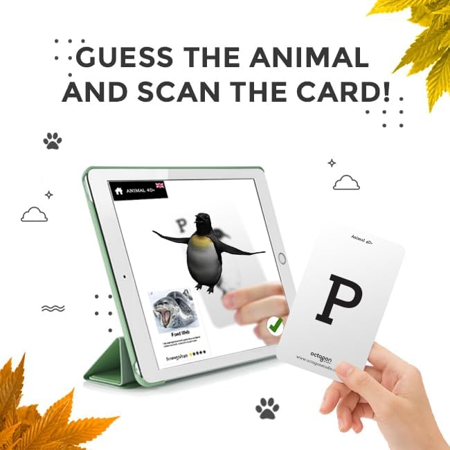 4D+ Augmented Reality Flashcards for Kids – Educational STEM Cards with Free App – Interactive Learning for Ages 4+ (Animal 4D+)