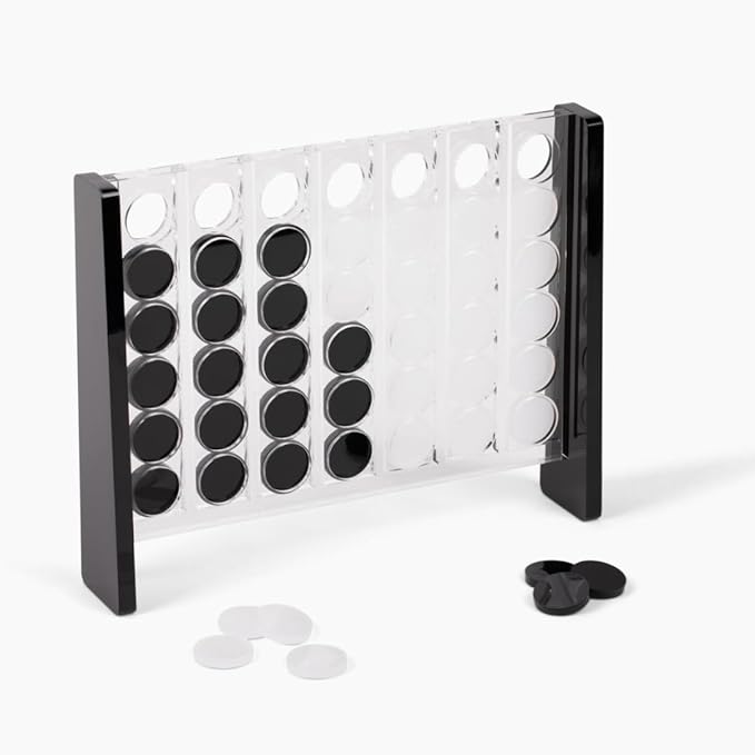 Unique Four in a Row - Acrylic 4 in a Row Game - Board Game Decor - Coffee Table Games - 2 Player Board Games for Family - Connect The Four Pieces Game - Classic Strategy Family Game (Black and White)