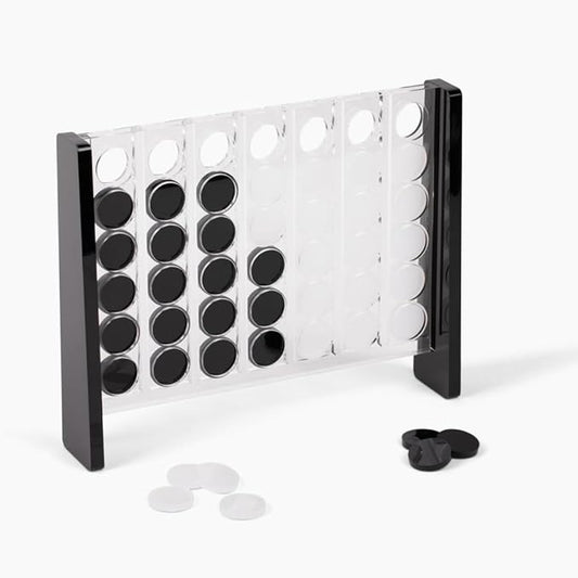 Unique Four in a Row - Acrylic 4 in a Row Game - Board Game Decor - Coffee Table Games - 2 Player Board Games for Family - Connect The Four Pieces Game - Classic Strategy Family Game (Black and White)