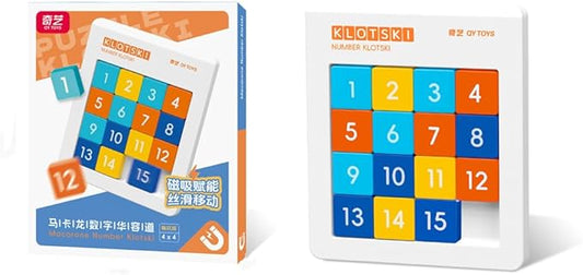 LiangCuber QY Toys Macaron Color 4x4 Klotski Puzzle Magnetic Sliding Number Puzzle,15-Digit Version ABS Brain Teasers Toy Tangram Jigsaw Intelligence (2024 Edition)