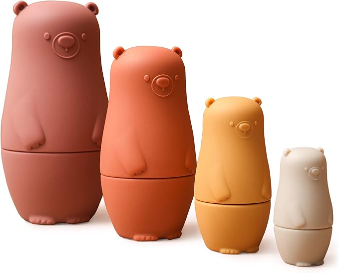 OESSUF Russian Nesting Dolls for Kids Silicone Easter Toys Matryoshka Doll Montessori Educational Toy Bears Stacking Nesting Doll Toys for Toddlers 3 Years Up (Red Doll)