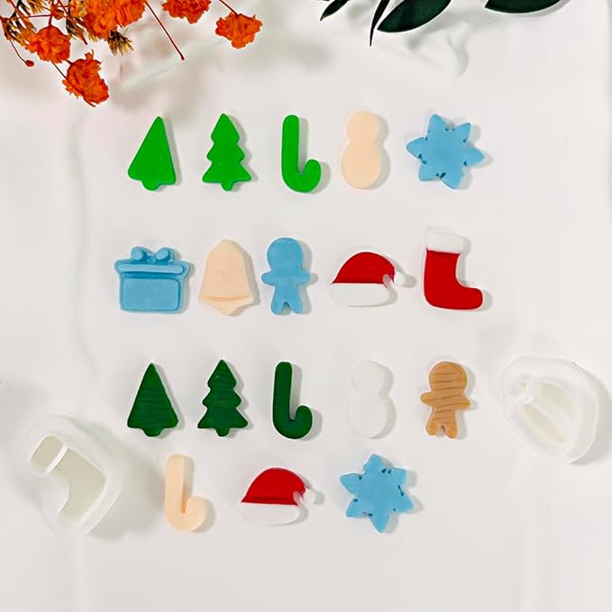 Xaekicr 10 Pcs Christmas Polymer Clay Cutters Set – Holiday Clay Cutters for Earrings, Ornaments & Jewelry Making – Gingerbread, Snowman, Tree Shapes – Clay Tools for Polymer Clay Crafts