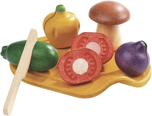 PlanToys 7 Piece Assorted Vegetable Food Playset (3601) | Sustainably Made from Rubberwood and Non-Toxic Paints and Dyes | Eco-Friendly PlanWood