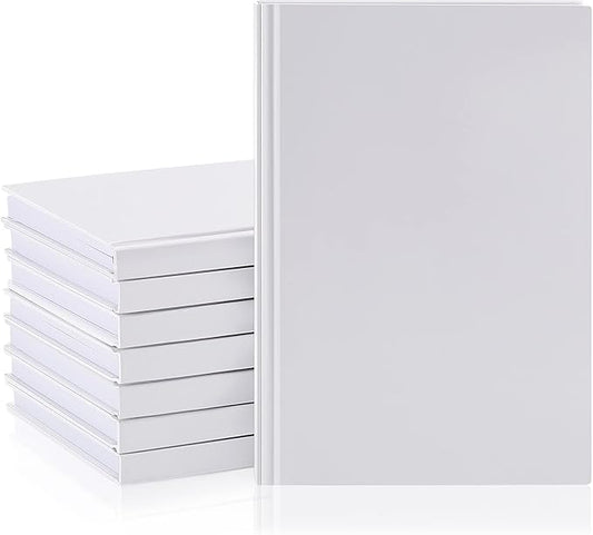 Henoyso 8 Pcs A5 Blank Notebooks Journals Bulk 100 Sheets/200 Pages Unlined Craft Notebooks Kraft Sketchbooks Hardcover for Writing Drawing for Gifts Students School Office, 8.3 x 5.7 in (White)